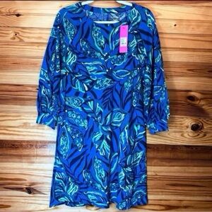 Lilly Pulitzer NEW Elianna 3/4 sleeve indigo breeze shady gators dress medium